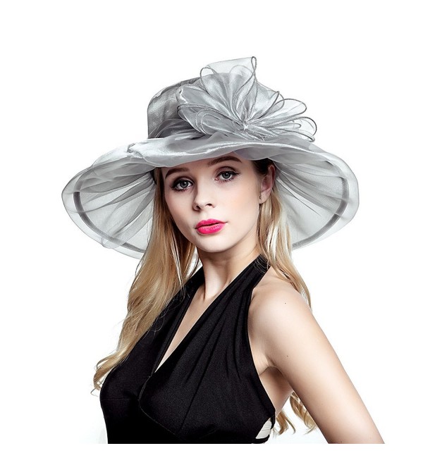 Ladies Organza Summer Sun Hat Party Beach Church Horse Race Cocktail Wedding Hat - Grey - CH17YX7DNR9