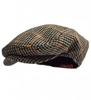 Men's Classic Herringbone Tweed Wool Blend Newsboy Ivy Hat (L/XL- Houndstooth Camel) - C812NZPE671