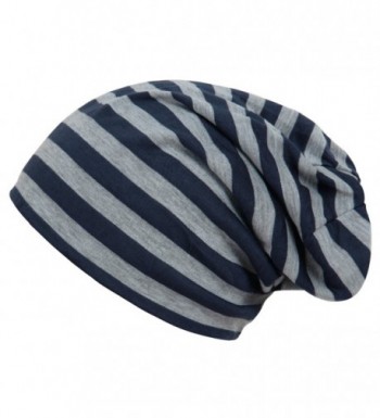 DJT Unisex Striped Slouchy Beanie Skull Hat - Navy - CR125E2UHC1