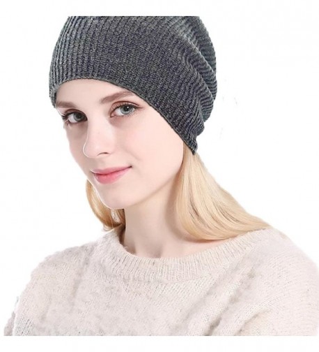 LAOWWO Warm Winter Slouchy Beanie Unisex Soft Fleece Lined Thick Knit Skull Cap - Gray - CP189KETKMW