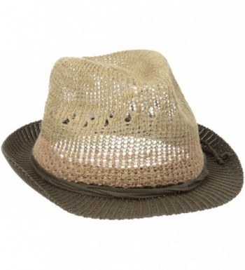 San Diego Hat Company Women's Crochet Contrast Knit Fedora Hat - Camel - CP11CZVF5BX