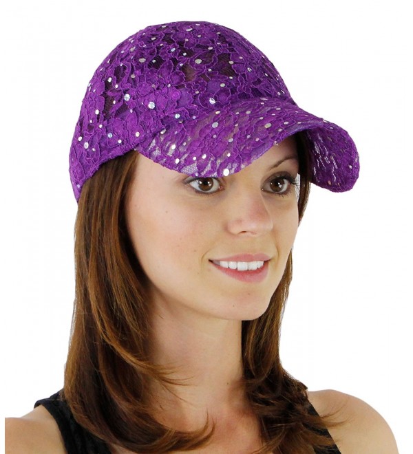 Women's Lace Glitter Sequin Baseball Hat Cap Purple C2110CS9UZD