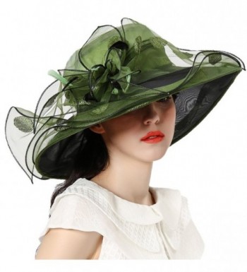 June's Young Women Race Hats Organza Hat with Ruffles Feathers - Blackish Green Polka Dot - C612EWLUUH7