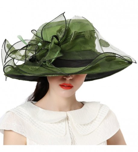 Women Race Hats Organza Hat with Ruffles Feathers Blackish Green Polka ...