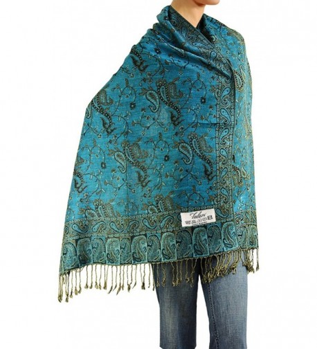 Falari Women's Woven Pashmina Shawl Wrap Scarf 80" x 27" - Turquoise - CF11O26XE9J