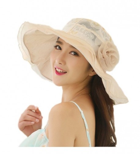 Womens Kentucky Derby Hats JLTPH Summer anti-UV Lace Flounce Sun Hats Wide Brim - Beige - C012O6MA6E4