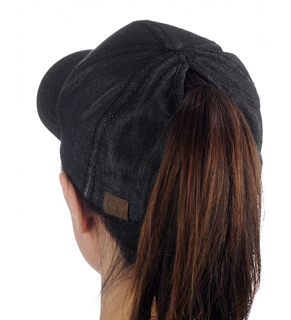 C.C Ponycap Messy High Bun Ponytail Adjustable Cotton Baseball Cap Hat - Black Denim - CU182SA3H80