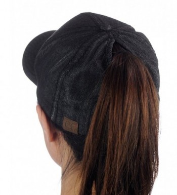 C.C Ponycap Messy High Bun Ponytail Adjustable Cotton Baseball Cap Hat - Black Denim - CU182SA3H80