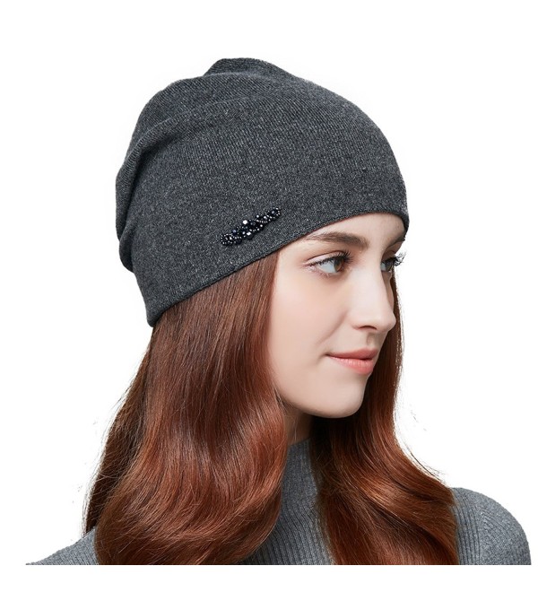 ENJOYFUR Womens Slouchy Beanie Hat Super Fine Lady's Winter Warm Wool Hat - Dark Grey - C5185XANNAQ