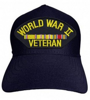 World War II Veteran with Ribbons Baseball Cap. Navy Blue. Made in USA - C812OCKLFW4