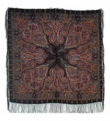 Pavlovoposadskiy Platok Women's Russian Wool Shawl With Silk Fringes - Black - CE11NKTZ8CP