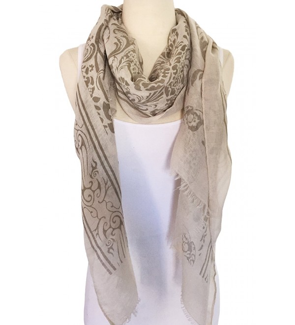 Women Lightweight Soft Printing Cotton Scarf Shawl - Light Brown - CZ17XMOYNLG