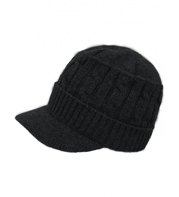 Dahlia Women's Soft & Warm Velour Lined Cable Knit Visor Cap Hat - Black - CM186ONDNTT