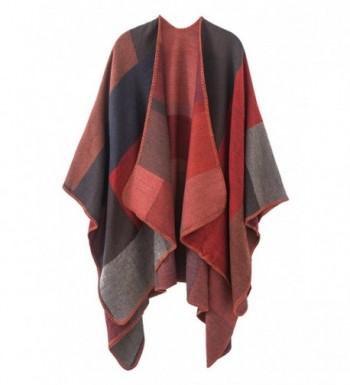 Urban CoCo Women's Color Block Shawl Wrap Open Front Poncho Cape - Red - C5128S6M4UN