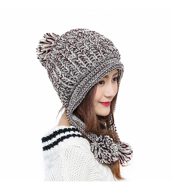 HUAMULAN Women Winter Thick Beanie Hat Ski Ear Flaps Caps Dual Layered - Beige & Brown - CV1862LWYR9