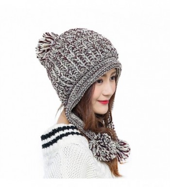 HUAMULAN Women Winter Thick Beanie Hat Ski Ear Flaps Caps Dual Layered - Beige & Brown - CV1862LWYR9