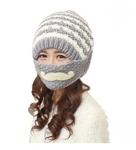 Tuscom Women Cute Winter Beard Hat Knit Warm Cap Beanies With Mouth Mask - Gray - C612NDWLCHQ