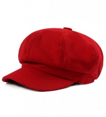 HowYouth Unisex Womens Mens Vintage 8 Panel Cabbie Beret Cap newsboy Baker Boy Flat Cap Peaked Winter Hat - Red - CQ1865GYQIC