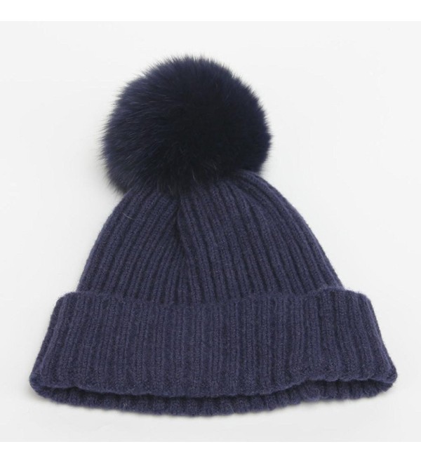 Women Winter Crochet Hat Fur Wool Knit Beanie Fox Hair Warm Cap Navy ...