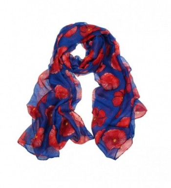 Franterd New Ladies Red Poppy Print Long Scarf Flower Beach Scrafs Shawl - Blue - CT12BX3DLR3