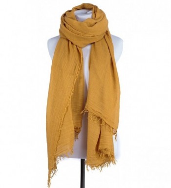 Portola Crinkled Wool Blend Solid Color Blanket Size Scarf and Wrap Shawl - Mustard - CS12O4OF3Z1