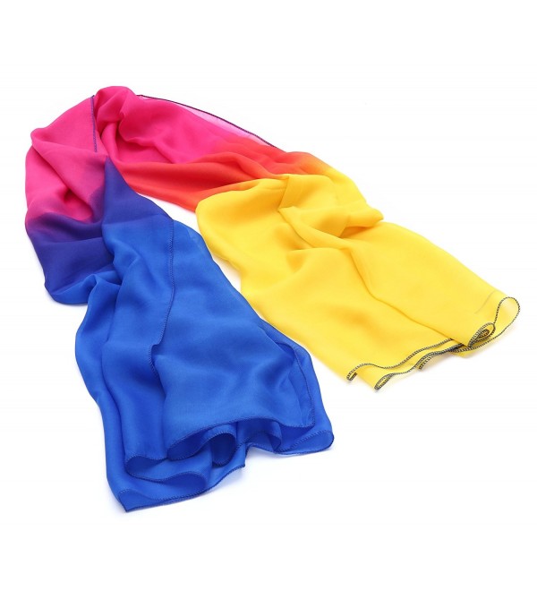 JAKY Global Womens Lightweight Multi Radient Colors Pure Silk Sheer Scarf - Blue Yellow - CN17YHGY2H5