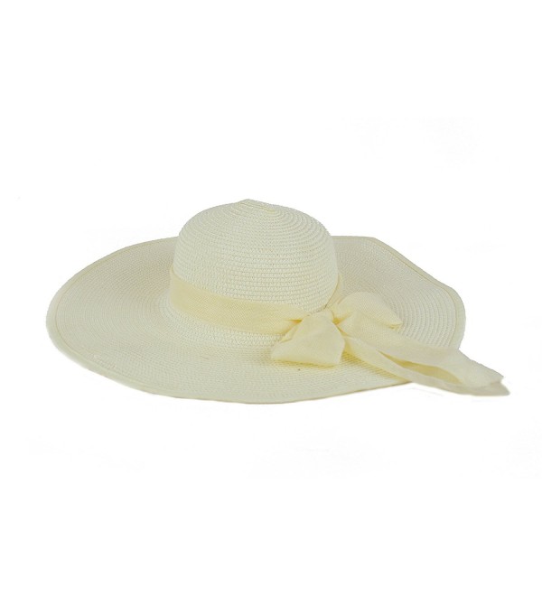 Women Cool Summer Floppy Wide Brim Straw Hat with Ribbon 964SH - Off White - CQ11B8WRMCF