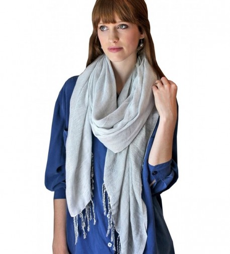 Anika Dali Luxurious Two Color Reversible Pashmina Shawl- Long Tassels- Oversize - Silver/Light Silver - C311E5BNUVD