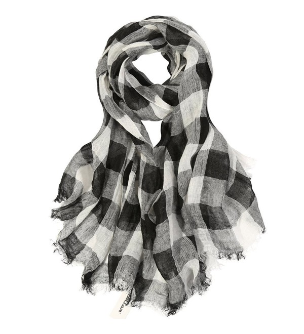 ZORJAR 100% Linen Checks Long Sarong Wrap Beach Cover Up Large Scarf Scarves Wrap 76"x35" - Black/White - C212H12FTM5