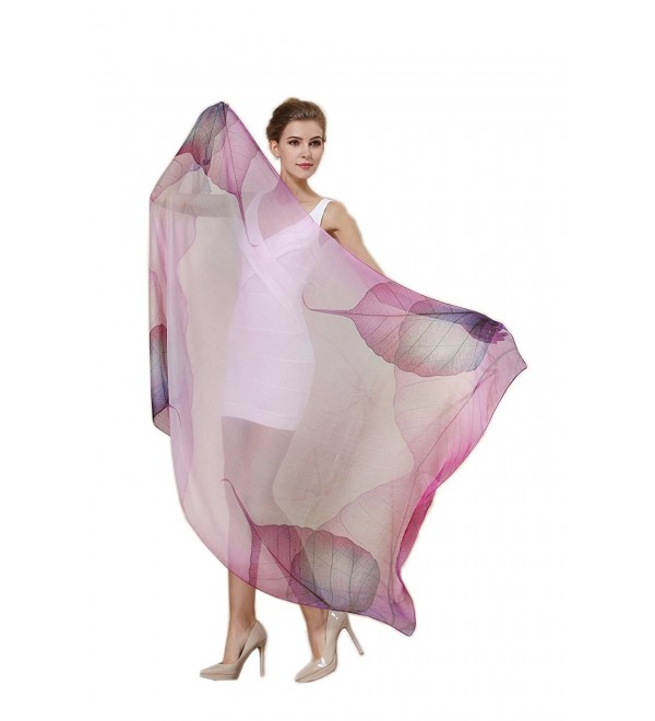 Women Fashion Silk Scarf Oblong Floral Oversize Soft Shawl Beach Wrap - Purple - CP1864N4GOO
