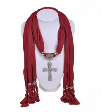 Wishcart Jewelry Scarf Cross Pendant Necklace Women Scarves - CJ12G9VNDXV