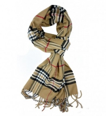 Plum Feathers Super Soft Luxurious Cashmere Feel Winter Scarf - Classic Camel Plaid - CA122Q5D8V1