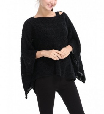 Ferand Casual Batwing Sleeve Floral Crochet Knit Poncho Cape Pullover For Women - Black - C81870ZKNTG