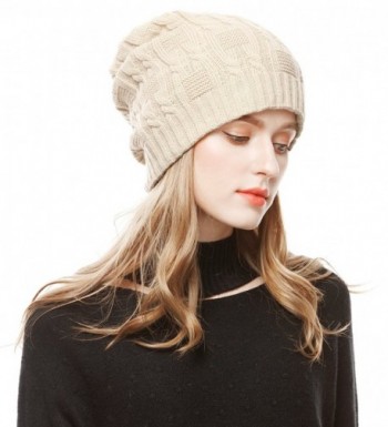 Unisex Slouchy Cable Knit Beanie Cap Oversized Thick Winter Beanie Hat - Beige - C512NYQT0LC