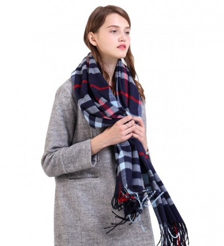 MisShow Women Plaid Tassel Chunky Blanket Shawl Scarf Wrap Scarves for Winter - Navy - C0188UUDCUX