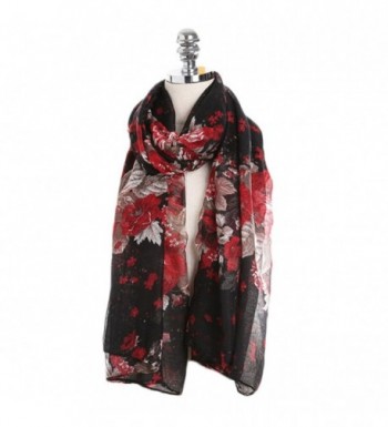 Sundayrose Foral Scarves Shawl Womens Peony Flower Summer Beach Wrap - Black Red - C3183M3SU7M