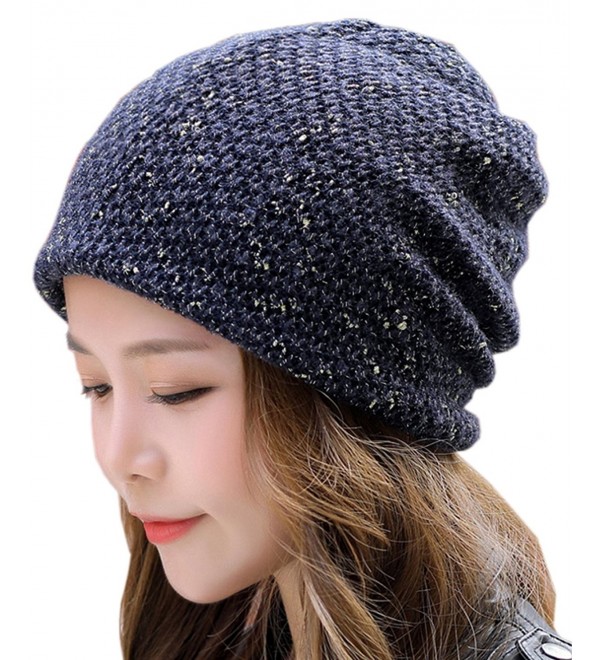 Womens Ponytail Skull Cap Beanie Hat TURBANS HairWrap Head Scarf Broken Hole HairWrap Stretch - Navy Blue - C3186SXUEDA