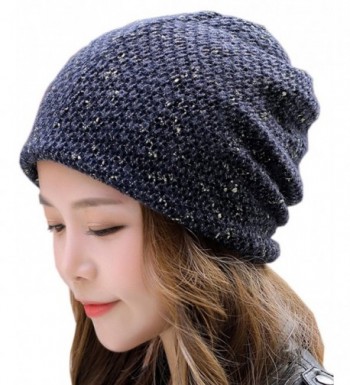 Womens Ponytail Skull Cap Beanie Hat TURBANS HairWrap Head Scarf Broken Hole HairWrap Stretch - Navy Blue - C3186SXUEDA