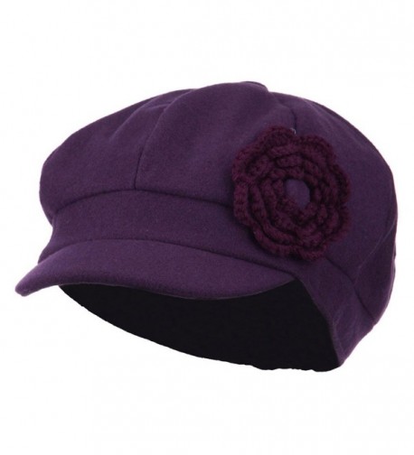 Melton Newsboy Cap with Knit Flower - Purple - CM11P5HN7BJ