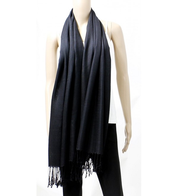 AN Womens Pashmina Shawl Scarf with Tassels Silk Soft Fashion Accessory - Black - CV1206OGXKH