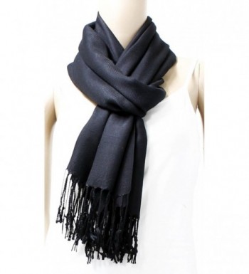 Womens Black Solid Pashmina Tassels