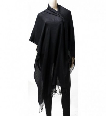 Womens Black Solid Pashmina Tassels in Fashion Scarves