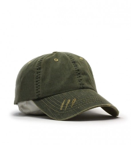 Distressed Dirty Wash Herringbone Cotton Adjustable Baseball Cap - Olive Green - CQ186M9YOYU