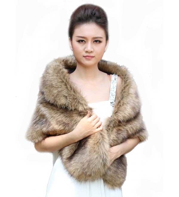 Venus Wedding Fur Wraps and Shawls for Bride - Bridal Fur Stoles for Women and Girls (14-20- Brown) - CZ127XCG3YL