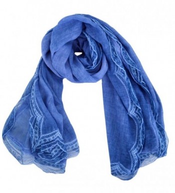 Monique Women Retro Pleated Lace Cotton Linen Scarf Autumn Winter Warm Scarves Wraps Shawls - Blue - CP186GMMWG4