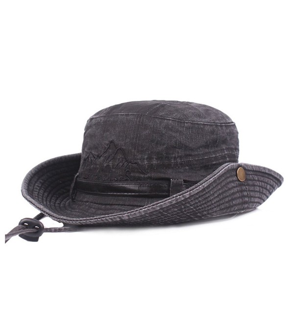 King Star Men Summer Cotton Cowboy Sun Hat Wide Brim Bucket Fishing Hats - Black 1 - CU184XCUYLO