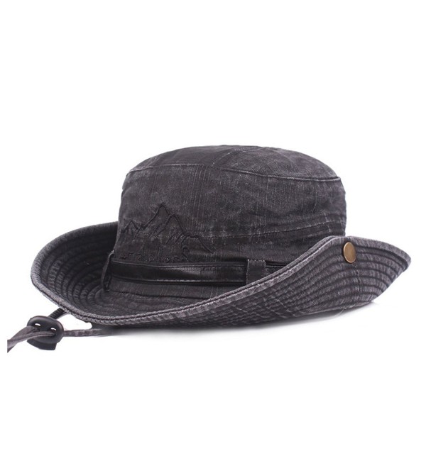 King Star Men Summer Cotton Cowboy Sun Hat Wide Brim Bucket Fishing Hats - Black 1 - CU184XCUYLO King Star Men Summer Cotton Cowboy Sun Hat Wide Brim Bucket Fishing Hats - Black 1 - CU184XCUYLO