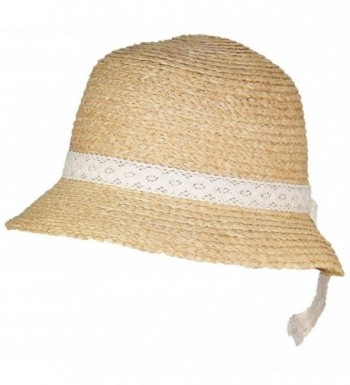 Victoria Natural Raffia Straw Womens Cloche Hat W/Lace Band (One Size) - Cream - CH17YUZW80Q