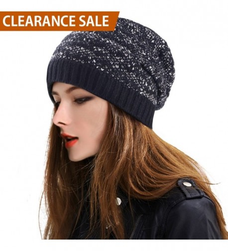 DELUXSEY Cable Slouchy Beanie Women - Black Base With Some White Mix - Chunky Cable Knit - C112N38EX0C