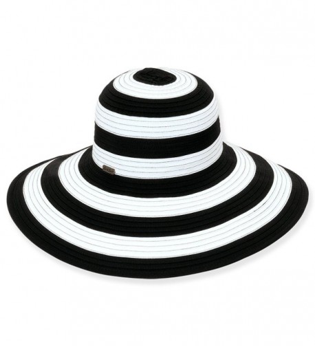 Sun N' Sand Crushable Stripe Ribbon Wide Brim Sun Hat 384 - A. Black - CV11L6W5SM3